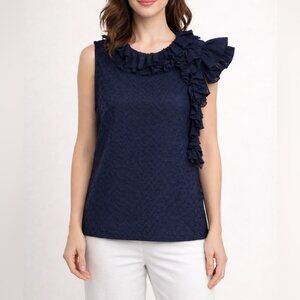 CO. Collections Bateau Neckline Short Sleeve Eyelet Lace Blouse Top